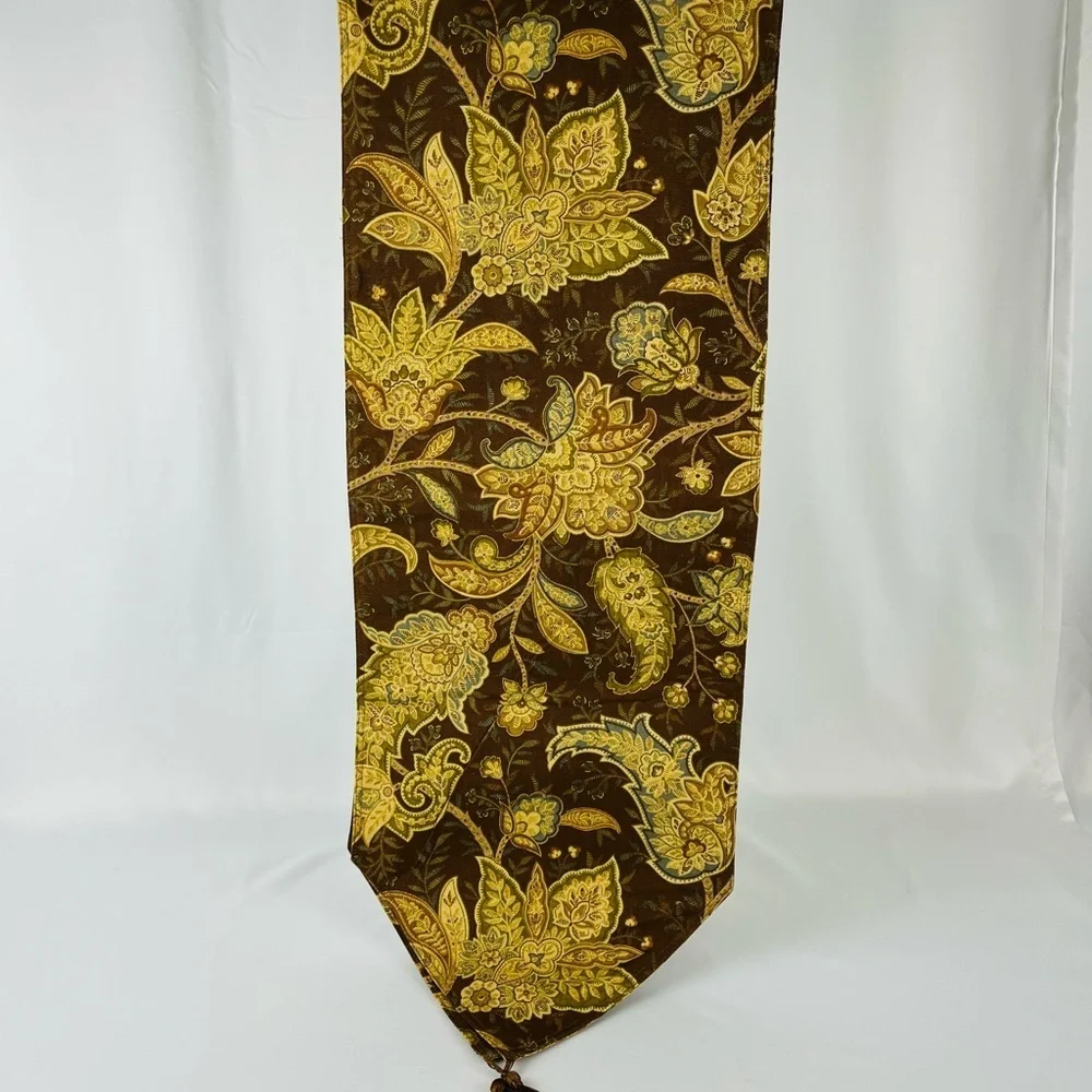 Floral Jacquard/Damask Pattern Table Runner Brown, Tan, Olive Green, and Gold